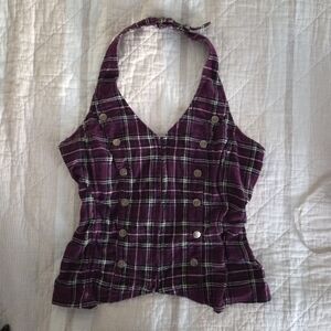 Tripp NYC Purple Plaid Halter Top